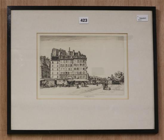 Stanley Anderson, etching, Quai de Montebello, Paris, and Kenneth Holmes, etching, Harbour Steps, 19 x 28cm and 21 x 28cm